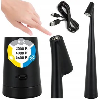 Lampička LED STOLNÍ LAMPA 1W CCT S AKUMULÁTOREM A USB-C KABELEM, ČERNÁ