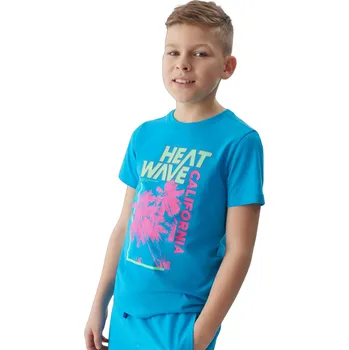 Pánské tričko Chlapecké tričko s krátkým rukávem 4F JUNIOR-TSHIRT-4FJWSS24TTSHM1137-33S-BLUE Modrá 164