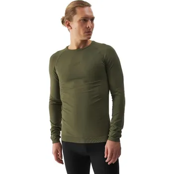 Pánské termoprádlo Pánské termo triko s dlouhým rukávem 4F-SEAMLESS UNDERWEAR-WAW24USEAM172-43S-KHAKI Zelená S/M