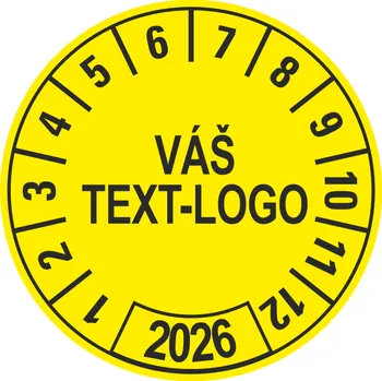 Speciální papír Kontrolní štítek 2026 – Váš text/logo žlutý samolepící PVC fólie arch 10 ks - 40 mm