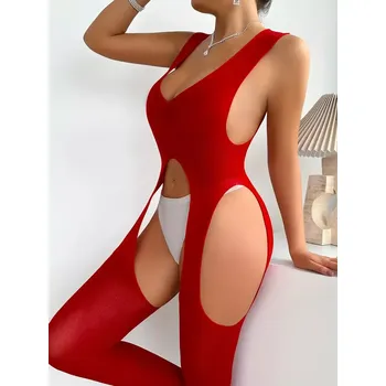 IGNITE Bodystocking s otvory červené + Doprava zdarma