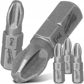 Bit 3x BIT MILWAUKEE Šroubovací bit PH3 25 mm Magnetický hrot Philips KRÁTKÝ