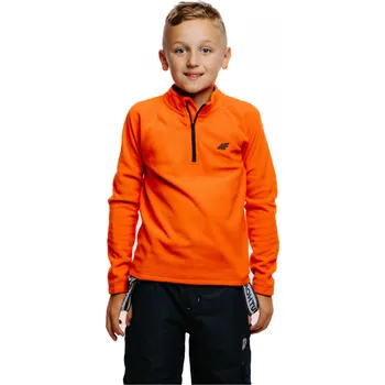 Pánské oblečení Chlapecká lyžařská flísová mikina 4F JUNIOR-FLEECE UNDERWEAR-JAW23UFLEM019-70S-ORANGE Oranžová 134/140