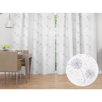 ubrus Dekorační závěs Sofia SF-008 Stříbrné podzimní pampelišky na bílém 150x180 cm