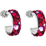 Stříbrné náušnice kruhy s krystaly Swarovski červený půlkruh 31118.3 cherry