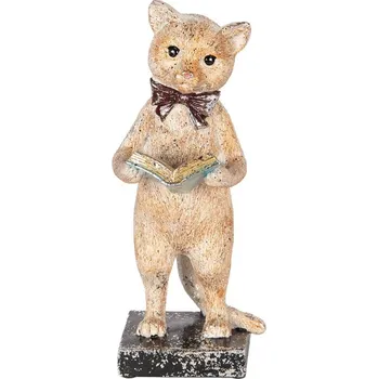 Dekorace socha stojící kočka s knihou - 12*11*27 cm