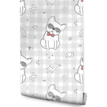 Fototapeta Tapeta pro Děti Psi Hvězdičky Srdíčka KOSTKA Dekor