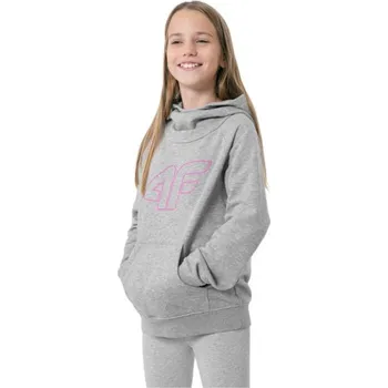Dívčí mikina s kapucí 4F JUNIOR-GIRLS SWEATSHIRT JBLD002-25M-GREY MELANGE Šedá 164