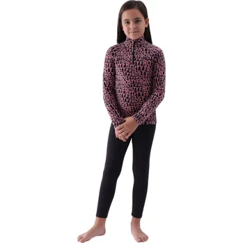 Pánská mikina Dívčí lyžařská flísová mikina 4F JUNIOR-FLEECE UNDERWEAR-JWAW24UFLEF051-64A-SALMON CORAL ALLOVER Oranžová 134/140