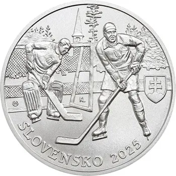 Stříbrná slov. mince 10 EUR 2025 100 let od 1.ME v hokeji v SR stand