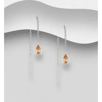 Náušnice Stříbrné provlékací řetízkové náušnice Kapka se Zirkonem Champagne Ag 925/1000