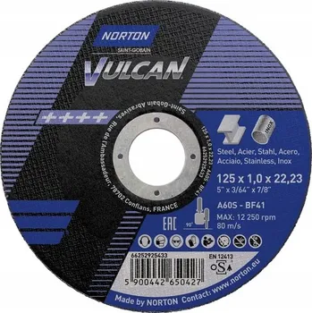 Řezný kotouč KOTOUČ NA ŘEZÁNÍ KOVU NORTON VULCAN 125x1,0 OCEL INOX