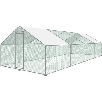 Venkovní klec pro slepice pozinkovaná s plachtou sedlová střecha, 8 x 3 x 2 m