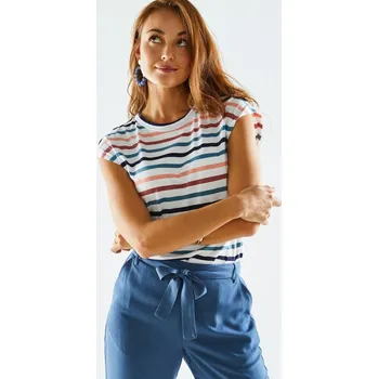 Dámské tričko Pruhované tričko s knoflíky na ramenou bílá/vícebarevná 42/44