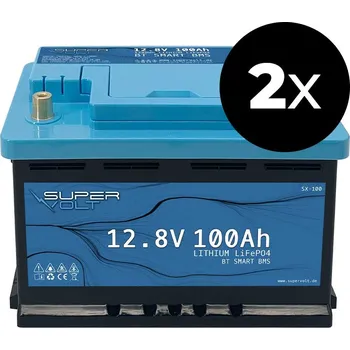 Záložní baterie SuperVolt 200Ah 12,8V Set Supervolt LiFePO4 200Ah 12,8V lithiová baterie – sada 2x SX100