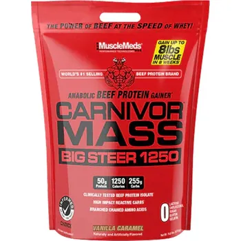 Gainer MuscleMeds Carnivor™ Mass Big Steer - Carnivor™ Mass Big Steer (6720 g, Vanilkový karamel)