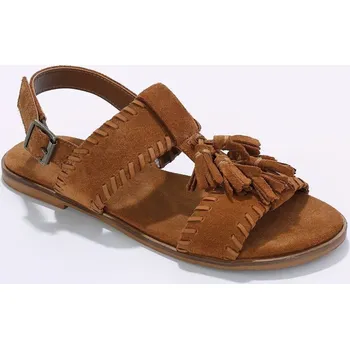 Dámské sandále Kožené sandály se střapci karamelová 38