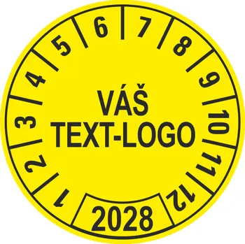 Papír Kontrolní štítek 2028 – Váš text/logo žlutý samolepící PVC fólie arch 30 ks - 25 mm