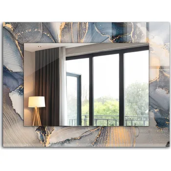 Zrcadlo Zrcadlo se skleněným rámem a grafikou XXL 80x60 cm Abstraktní umění modré