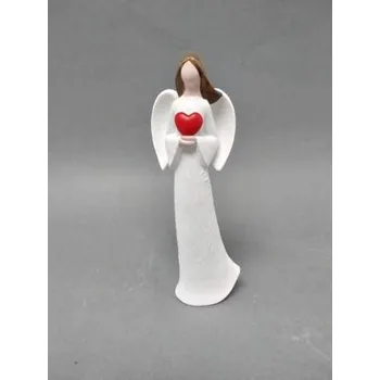 Vánoční dekorace Anděl bílý s červeným srdcem 15cm
