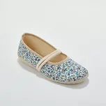 Baleríny s pruženkami a potiskem květin modrá 40