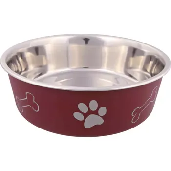 Miska pro psa Trixie Nerezová miska s potiskem vzor tlapky/kost 450ml/14cm vínová