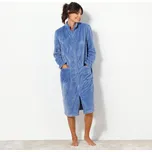 Fleecový župan na zip, se stojáčkem a texturou modrá džínová 38/40