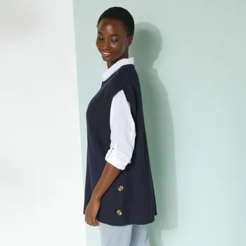 Dámská vesta Dlouhá vesta s knoflíky na bocích nám. modrá 34/36