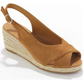 Dámské sandále Sandály na klínovém podpatku z lýka karamelová 36