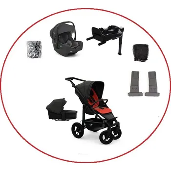 Kočárek Akční set TFK Mono4 combi pushchair + stroller seat - air wheel unit Antfracite with red highlights + autosedačka + isofix base 360°