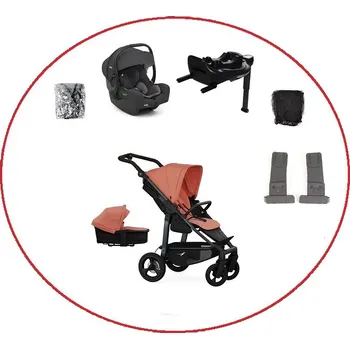 Kočárek Akční set TFK Mono4 combi pushchair + stroller seat - air chamber wheel unit Salmon+ autosedačka + isofix base 360°