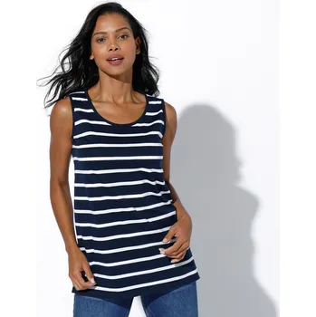 Dámské tričko Pruhovaný top s kulatým výstřihem nám.modrá/bílá 46/48