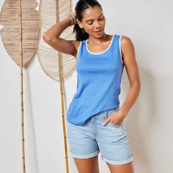 Top se širokými ramínky a kontrastním lemováním modrošedá 52