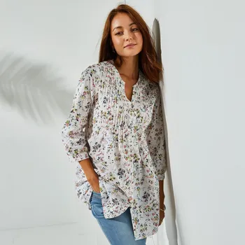 Dámské tričko Tunika se sámky a potiskem květin bílá 48