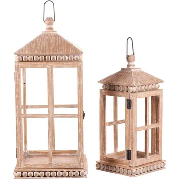 Vánoční ozdoba Sada dřevěných luceren Almonte 2 ks, bílo-hnědá