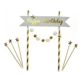 Party dekorace Piker Happy Birthday złoty