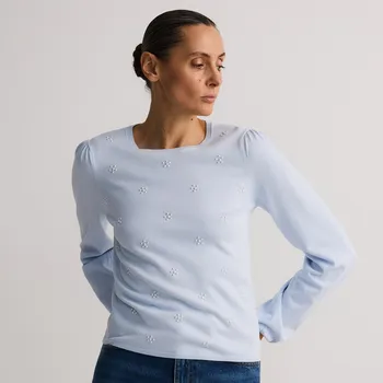 Dámský svetr Reserved - Svetr s ozdobnými aplikacemi - bleděmodrá - ZR694-05X - ZR694-05X-L