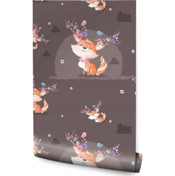 Fototapeta Tapeta pro děti LIŠKY Ptáčci Květiny Obláčky