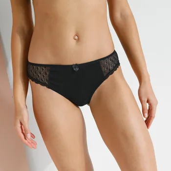 Kalhotky Sada 2 jednobarevných kalhotek midi z bavlny a krajky Coria černá 50/52