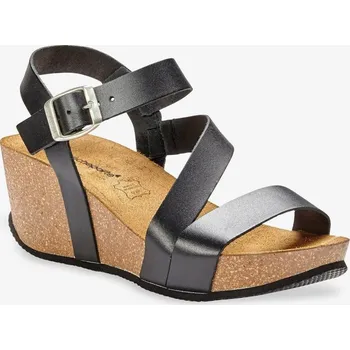 Dámské sandále Kožené sandály na klínovém podpatku černá 36