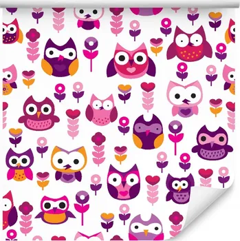 Tapeta Tapeta do dívčího pokoje, barevné sovičky, květiny