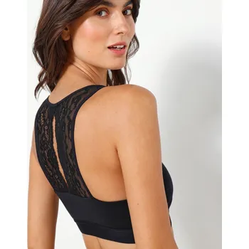 Bavlněná bolerková podprsenka s krajkou vzadu, bez kostic černá 58