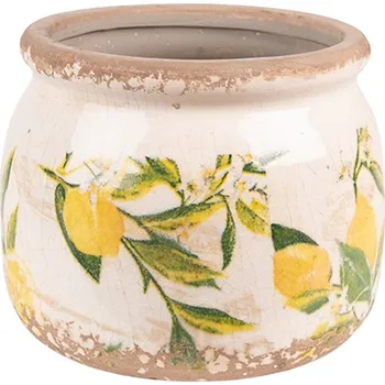 Clayre & Eef - Keramický květináč LEMONS AND LEAVES 6CE1535S