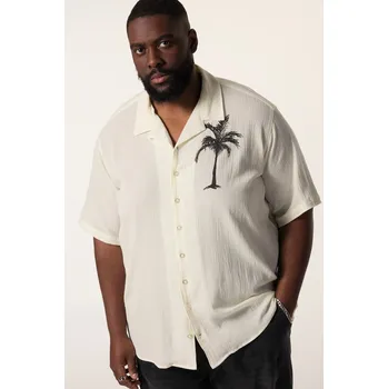 Pánská košile STHUGE, Plus size Košile STHUGE, krátké rukávy, Cuba límeček, palmový motiv, hranatý střih, do 8XL pro plnoštíhlé nadměrná velikost, 836897200-1455, béžový, 6XL, Plus size oblečení, Oblečení pro vysoké muže, Nadměrné velikosti, Oblečení pro plnoštíhlé.