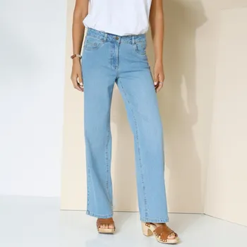 Dámské džíny Široké strečové džíny pro postavu méně než 165 cm sepraná modrá 50