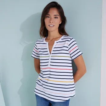 Dámské tričko Proužkované tričko s krátkými rukávy a výstřihem na knoflíčky bílá/vícebarevná 46/48