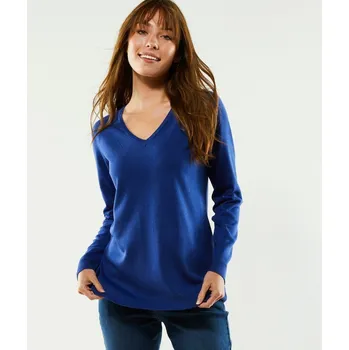 Dámská móda Pulovr s výstřihem do V tmavě modrá 34/36