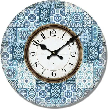 Hodiny Dřevěné nástěnné hodiny Mosaic tiles, pr. 34 cm, modrá