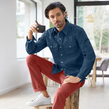 Džínová košile s dlouhými rukávy, na patenty denim 41/42