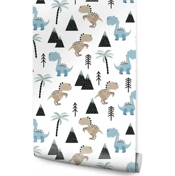 Fototapeta Tapeta Pro Děti Pohádkové DINOSAURY Palmy Hory